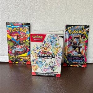 Pokémon Prismatic Evolutions Booster Bundle, And 2 Packs Mega Evolutions